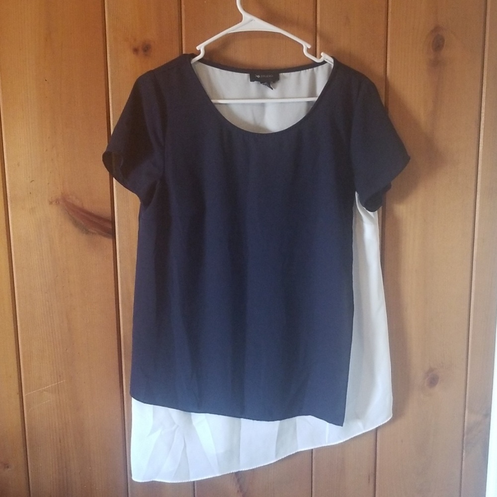 AB Studio Navy Blue Asymmetrical Top